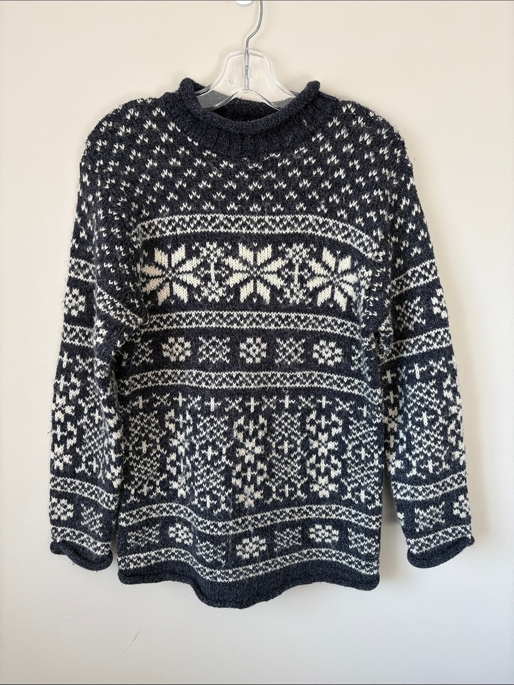 Vintage 90s M Basics Nordic Snowflake Knit Fair Isle Pullover Sweater Large L